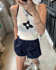 Asymmetrical One-Shoulder Contrast Knit Tank Top