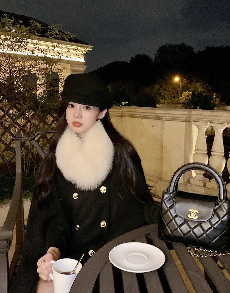 Mocha Fur-Collar Cape Coat