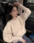 French Heavywork Chunky Floral Wool-Cashmere Sweater