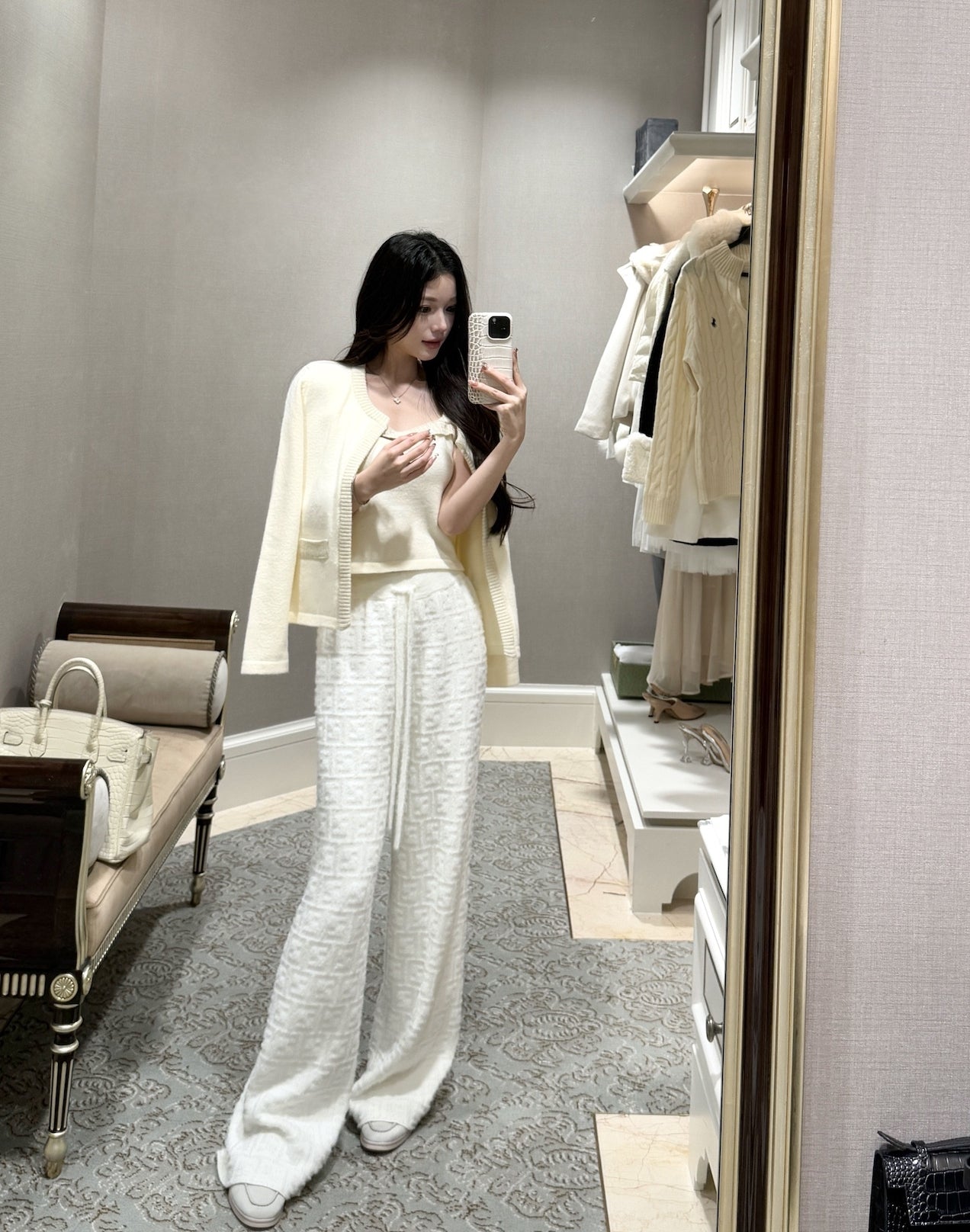 FF Textured Fleece-Lined Mink Wool Pants for Fall/Winter