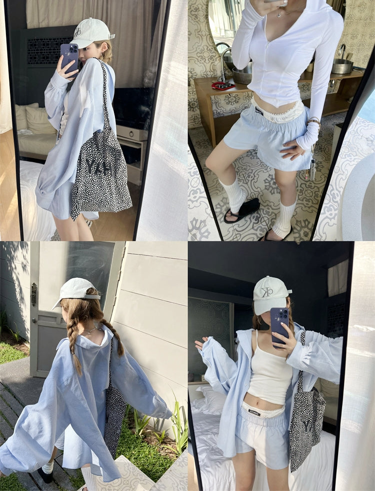 Striped Long-Sleeve Shirt + Shorts Set