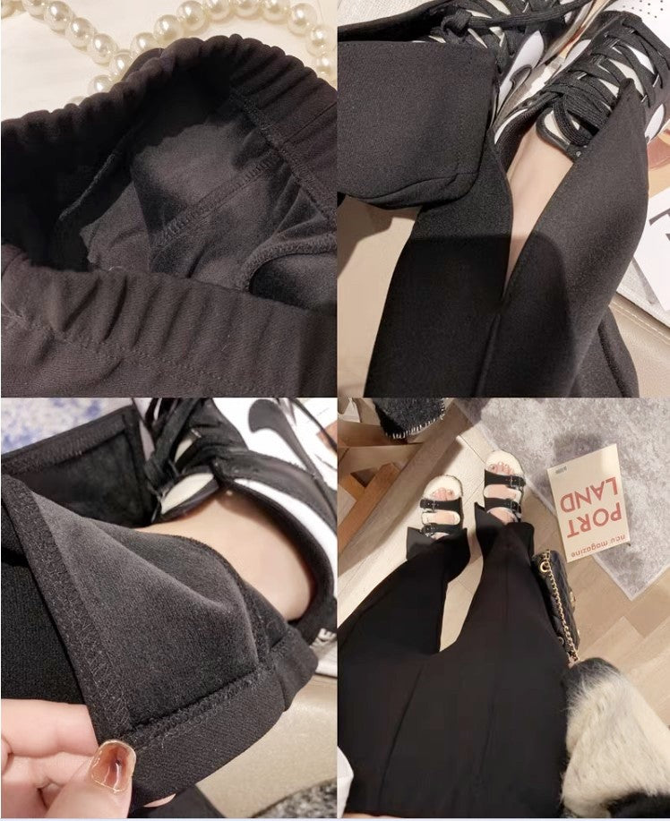 Mink Fleece Straight Slacks With a Slit