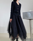 Dark Multi-Layered Irregular Gauze Skirt
