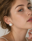 Brushed Petal Pearl Stud Earrings