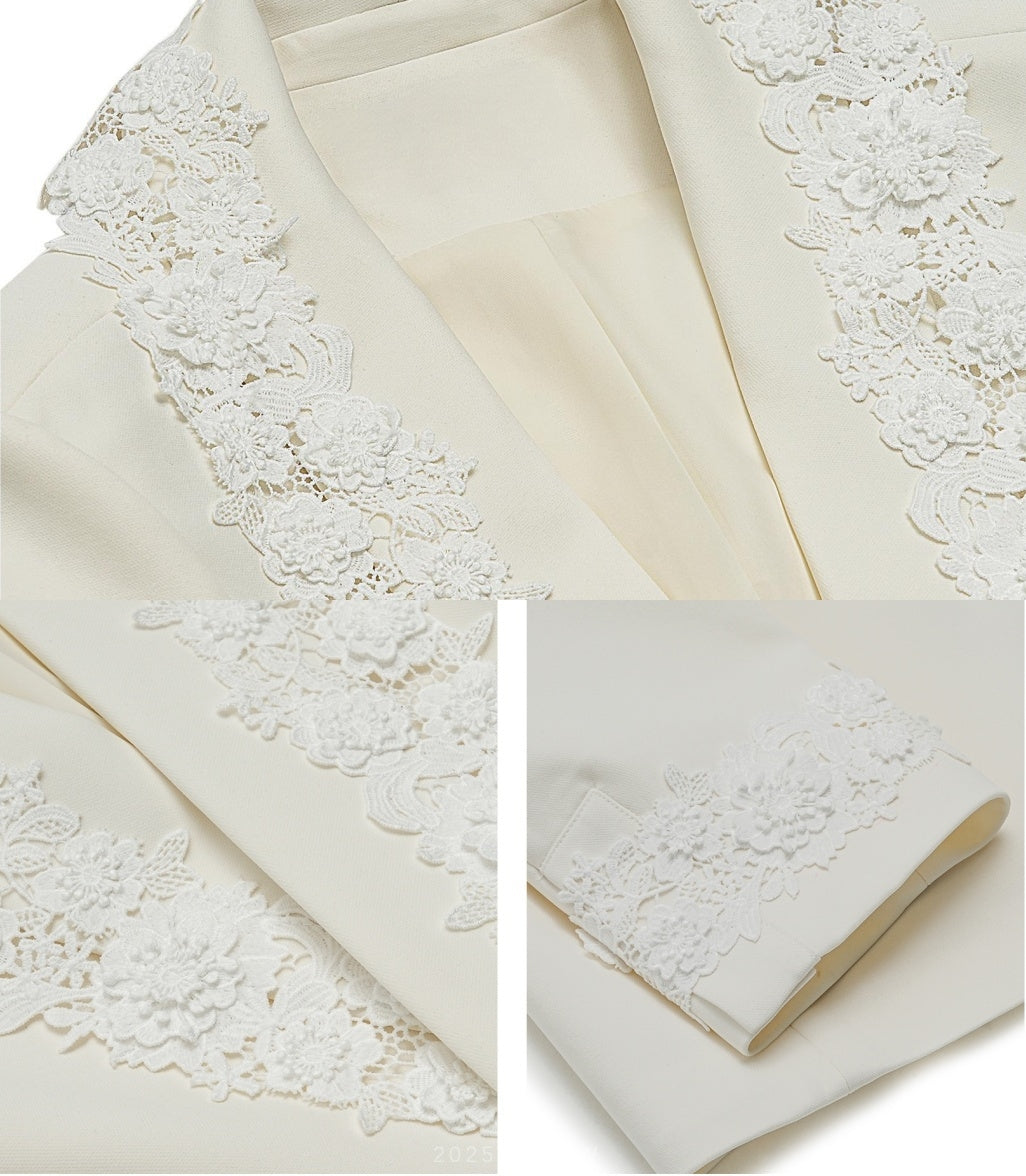 Statement lace-panelled couture blazer