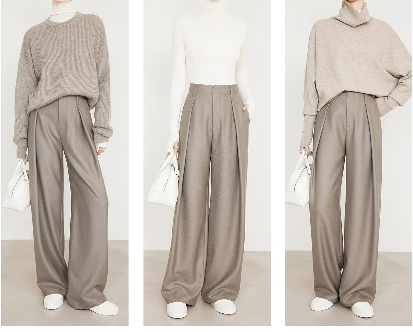 Shamoka Wool Camel Wide-Leg Curved Pants