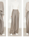 Shamoka Wool Camel Wide-Leg Curved Pants