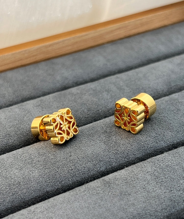 Geometric Hollow Gold 3D Stud Earrings