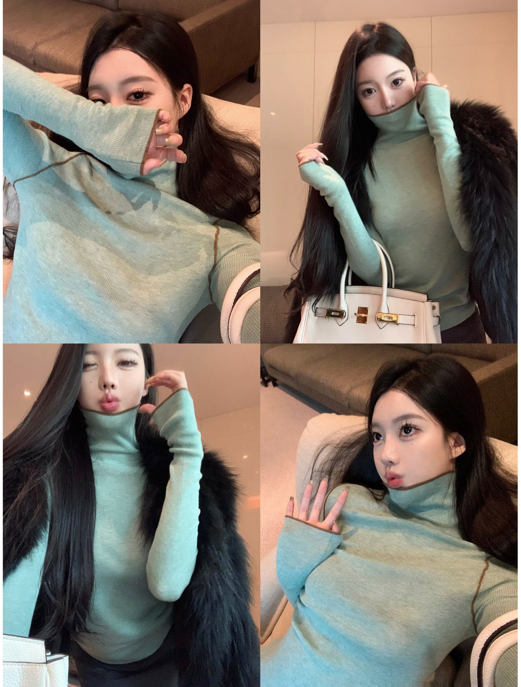 Merino Wool High-Neck Slim Fit Knit Top