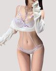 Romantic Purple Bow Halter Push-Up Lingerie