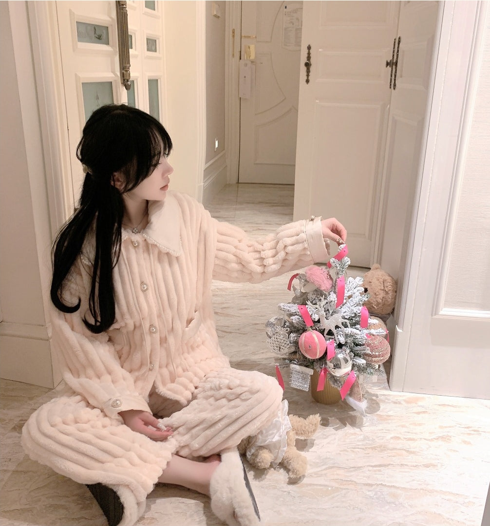 Retro and Sweet Double-Sided Coral Fleece Homewear Set