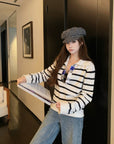 Sequin V-Neck Striped Lambswool Knit Top