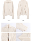 Double-Zip High Neck Thick Knit Cardigan
