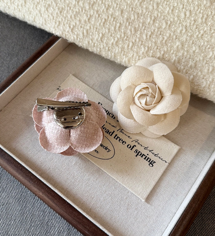 Chanel-Inspired Camellia Brooch & Hair Clip Set (Pink + White)