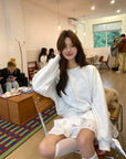 Korean-Style Relaxed Sweatshirt with Lace Bow Detail