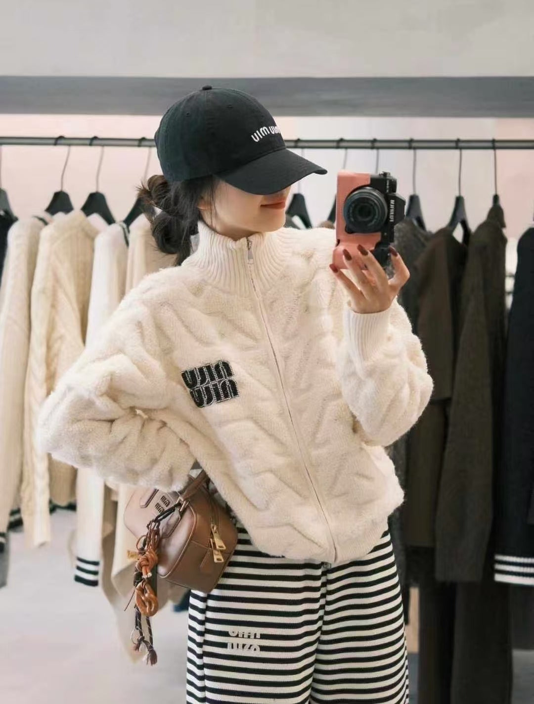 Extra-Thick Mu Style Stand Collar Zip Cardigan