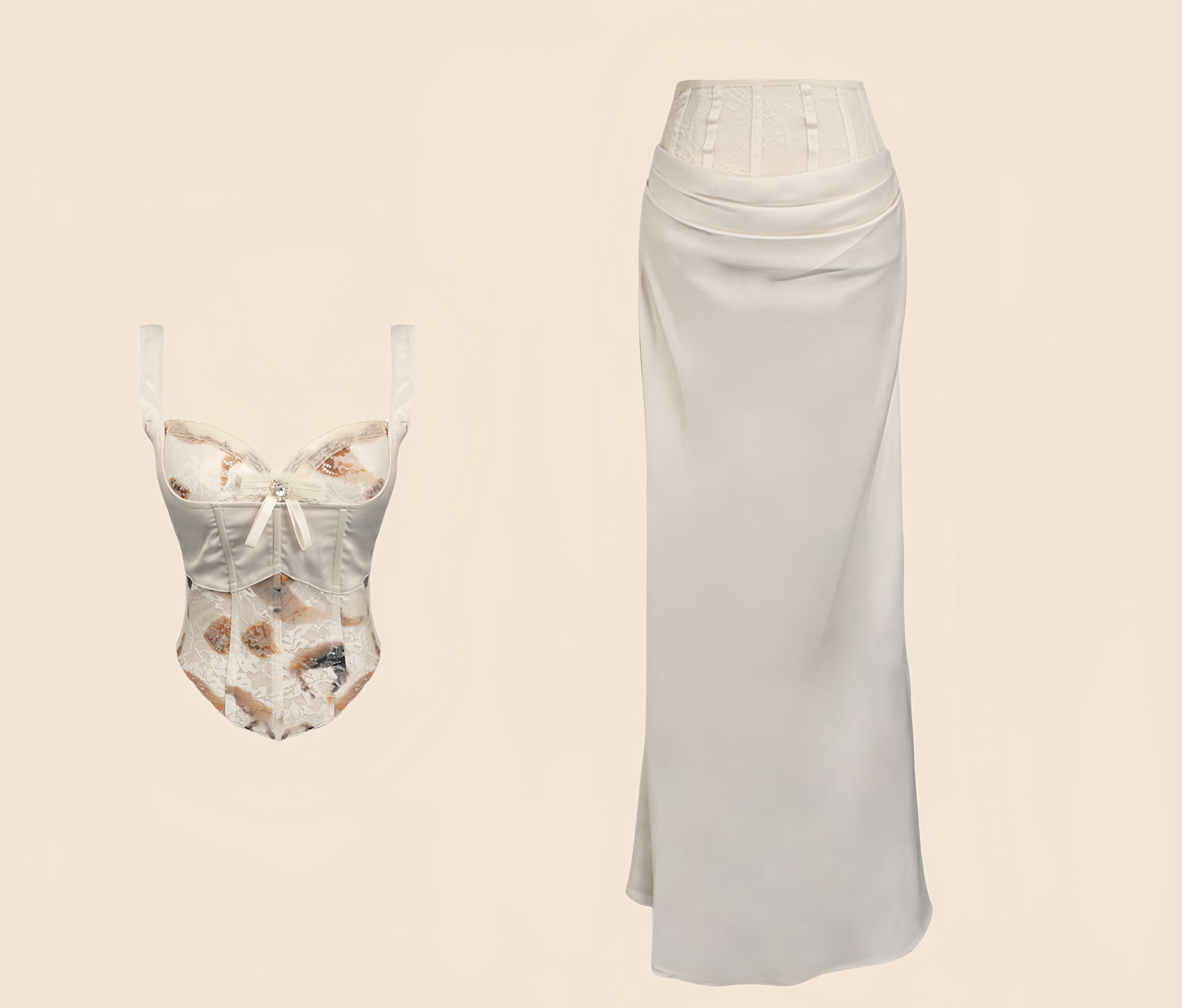 Vintage Lace Boned Cami Top + Bodycon Mermaid Skirt
