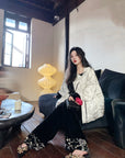 New Chinese Style Satin Embroidered Down Jacket (Without Fur Scarf)