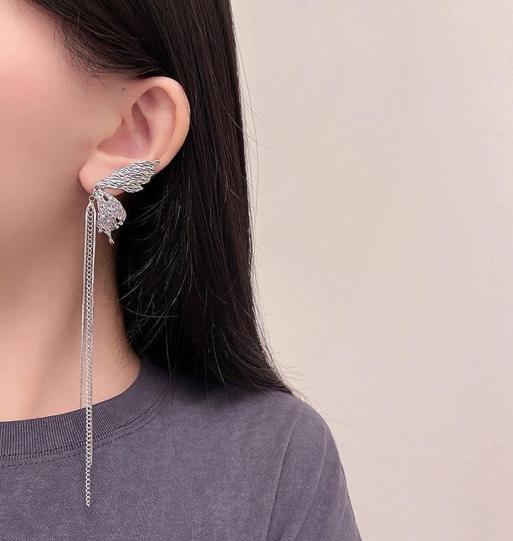 Korean 925 Silver Butterfly Wing Tassel Earrings