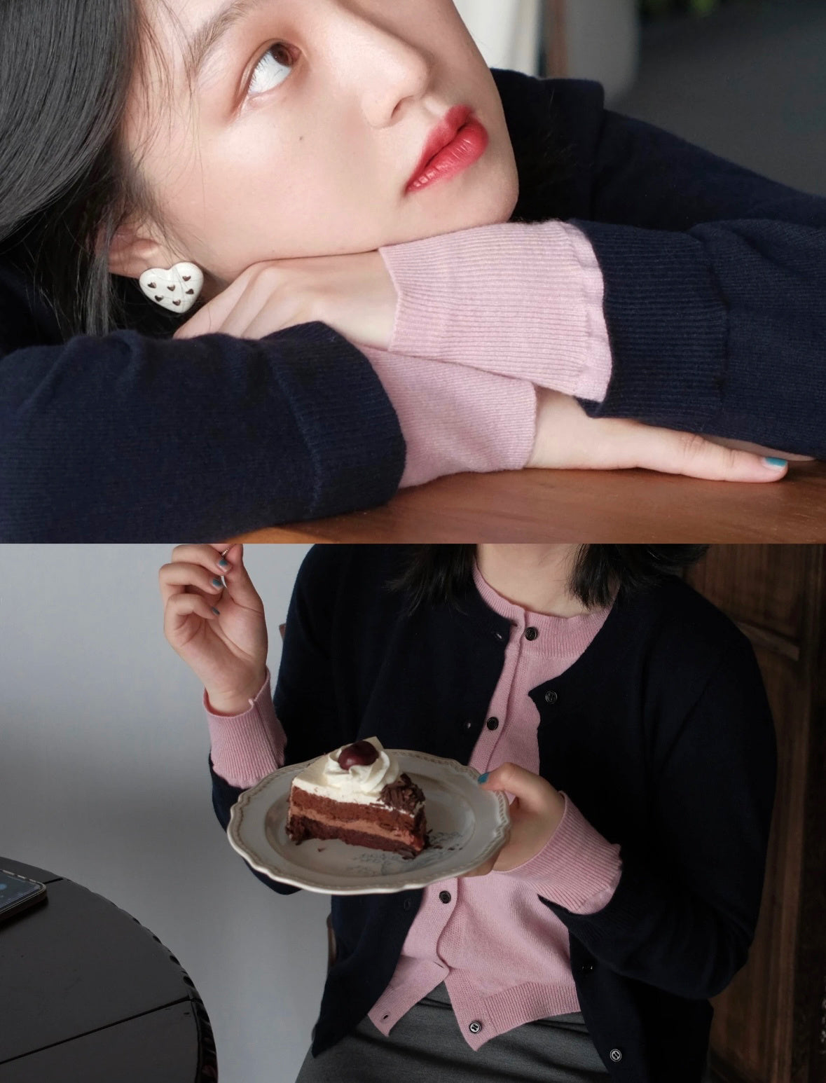 MIU-Style Wool-Blend Layered Knit Cardigan
