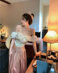 Satin Long Skirt + Line Neck Top