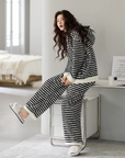 Upgraded Black & White Striped Flannel Loungewear Set