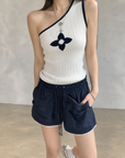 Asymmetrical One-Shoulder Contrast Knit Tank Top