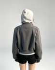 Grey Baseball Jacket + Hooded Sweatshirt 2-Piece Set
