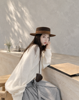 Back-Slit Relaxed Patchwork Batwing Sleeve Knit Top
