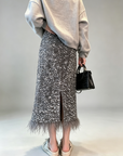 Sequin Skirt with Ostrich-Feather Trim