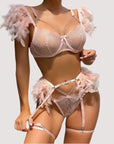 Sensual Feather Lace Lingerie Three-Piece Set