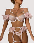 Sensual Feather Lace Lingerie Three-Piece Set
