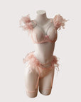 Sensual Feather Lace Lingerie Three-Piece Set
