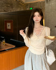 V-Neck Lace Spliced Pure Desire Knit Top