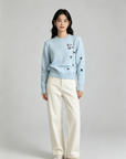 Loewe-Inspired W Embroidered Cropped Knit Sweater