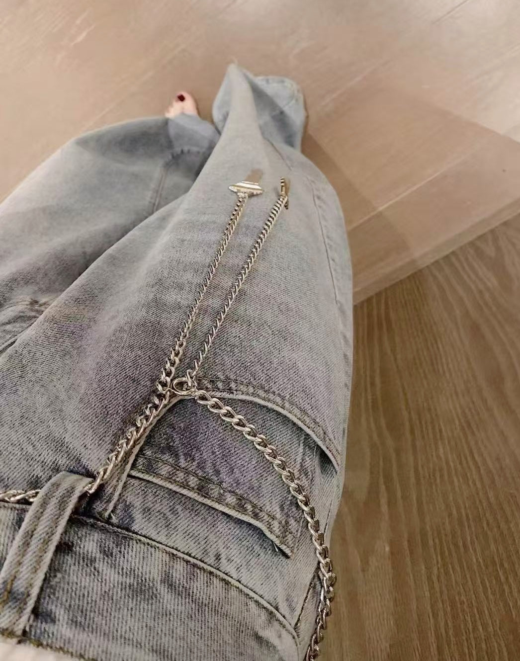 AW Rhinestone Curved Blade Pants (with Waist Chain)