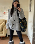 Korean-style wool knit cardigan with a relaxed, stylish design