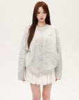 Light Grey Korean-Style Relaxed Knit Cardigan