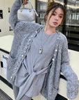 Relaxed Sequin Knit Cardigan with Sheer Details