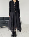 Dark Multi-Layered Irregular Gauze Skirt