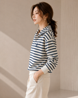 Cotton Korean-Style Striped Polo Top