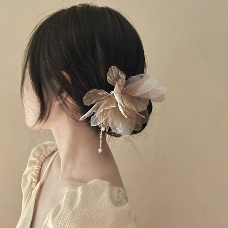 New Chinese Style Pearl Tassel Fabric Sweet Hairpin
