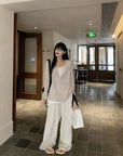 Snowflake Tencel Cotton Layered-Look Half-Placket Shirt+PANT