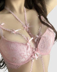 Romantic Purple Bow Halter Push-Up Lingerie