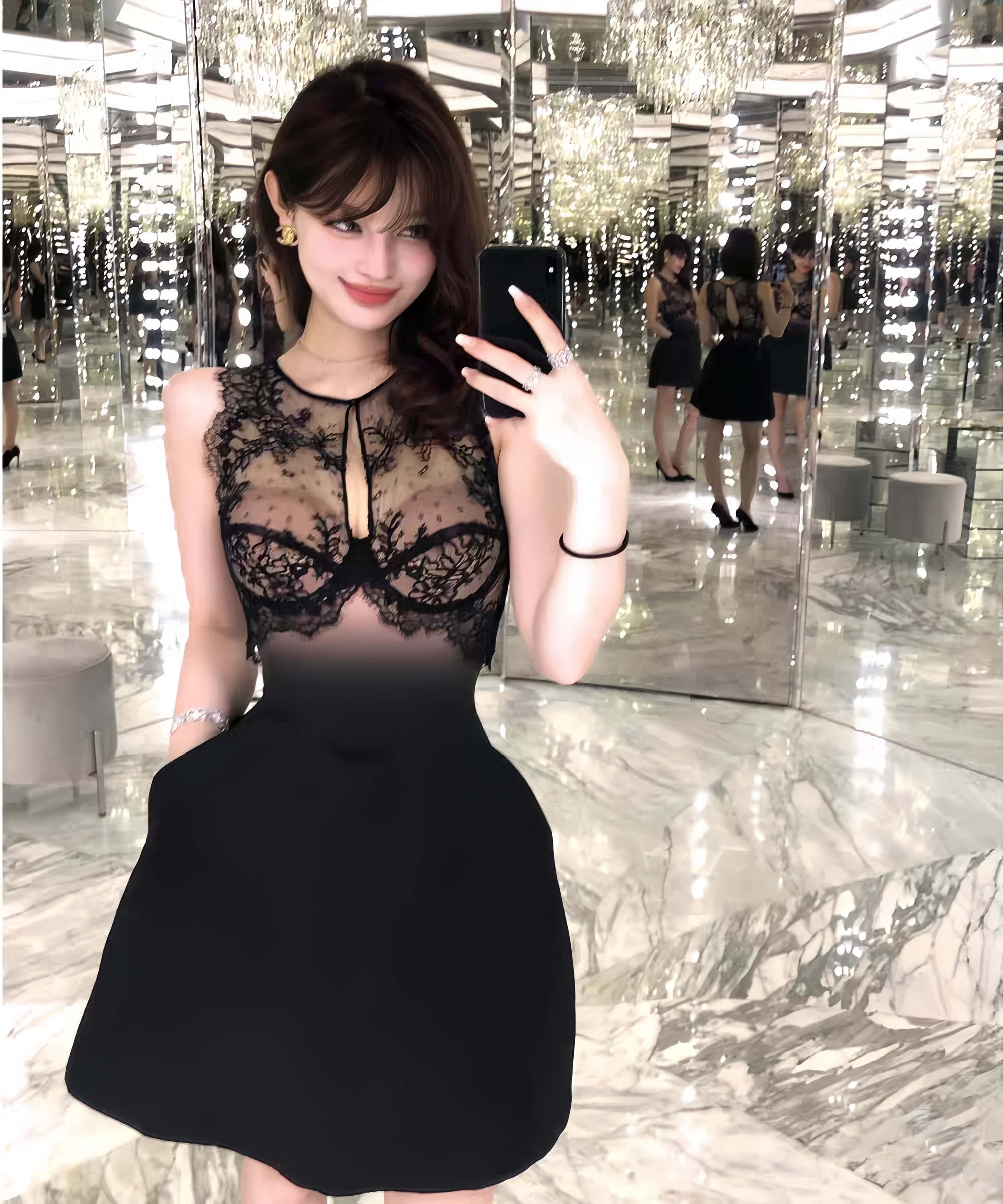Thai Semi-Luxury Hollow-Out 2-Piece Dress Set