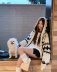 Korean OPEN YY Rose Jacquard Thick Knit Cardigan
