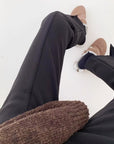 Mink Fleece Straight Slacks With a Slit