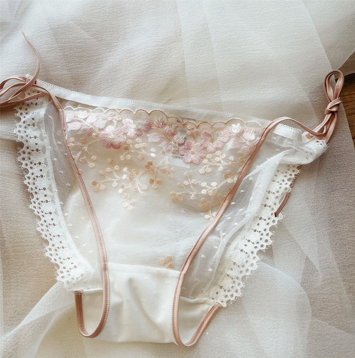 French Embroidered Mesh Thong Low-Waist Panties (2-Pack)
