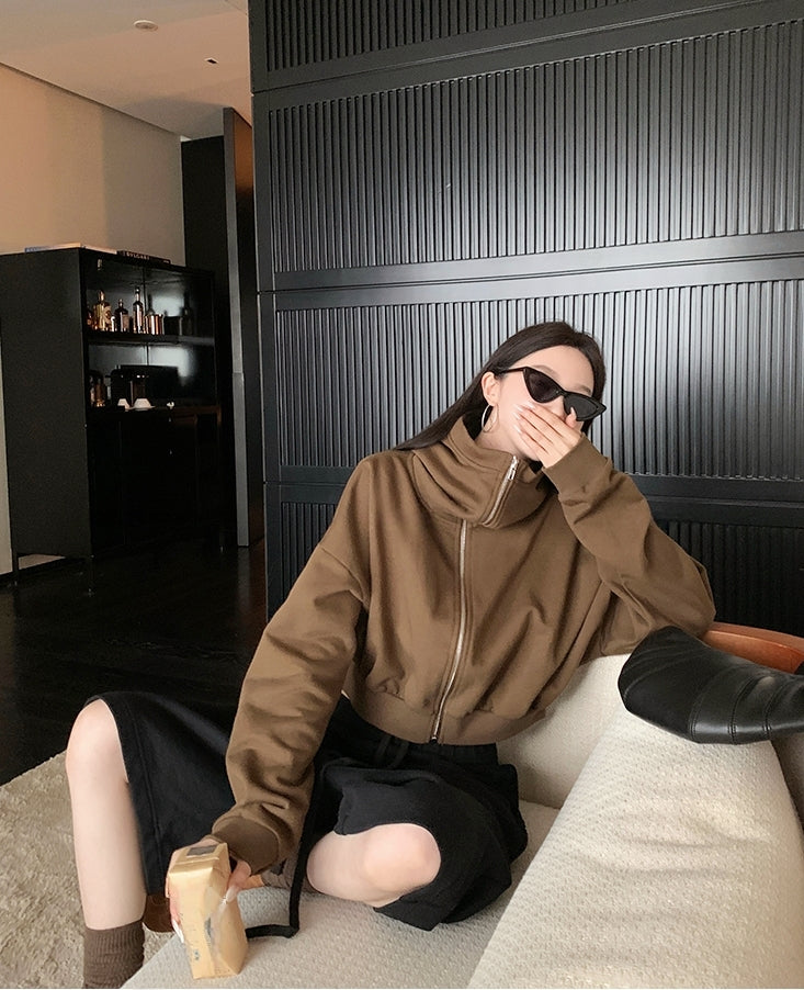 Molasses-Toned Hooded Zip-Up Sweatshirt