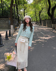 Wheat Elegant Smart Fringed Skirt Half High Waist